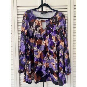 Attitudes by Renee Long Sleeve Swing Top With Keyhole Neck A298647 2X